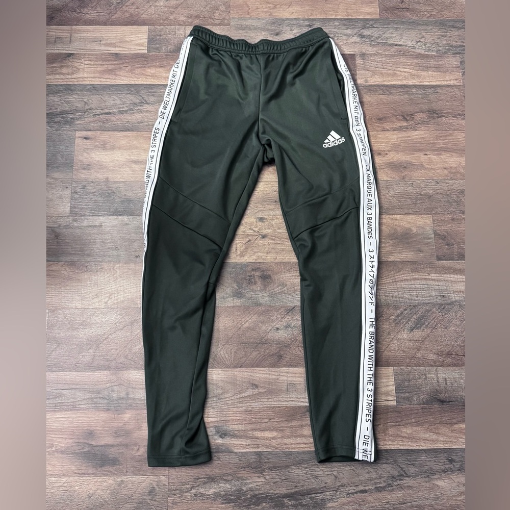 Adidas Army Green Joggers with White Side Tape